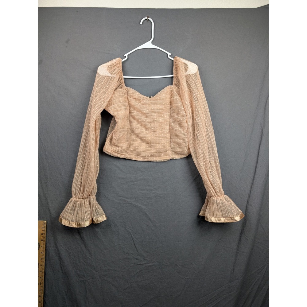 Love X Design Nude Sweetheart Rouched Blouse Large Long Sleeve Crop Top